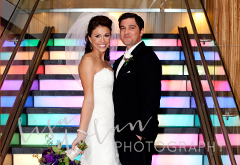 Wedding photo taken by photographer Lisa Nolan on the Moonrise Hotel stairs.