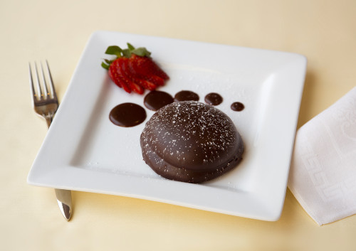 Chocolate dessert from the Eclipse Restaurant with a strawberry.