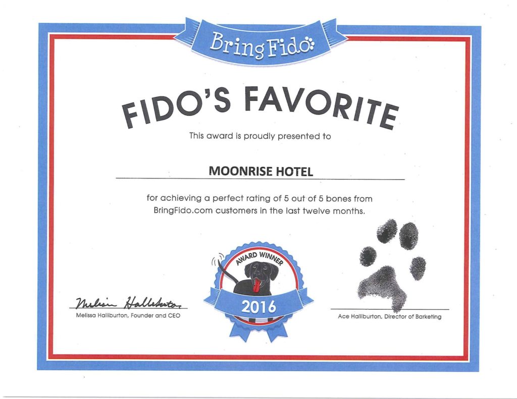 fidos favorite pet friendly hotels certificate