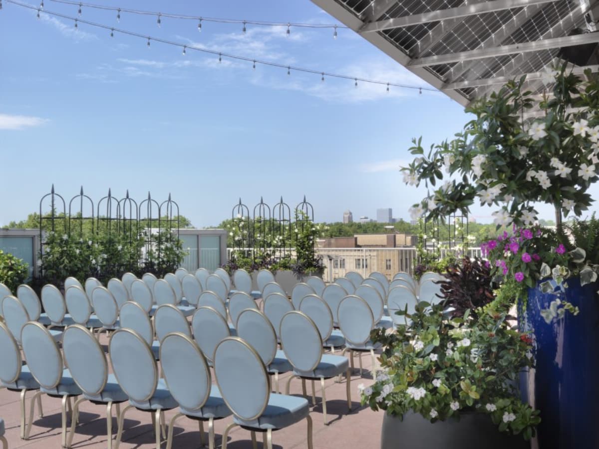 seating for a wedding Chairs are set up for an outdoor wedding ceremony.
