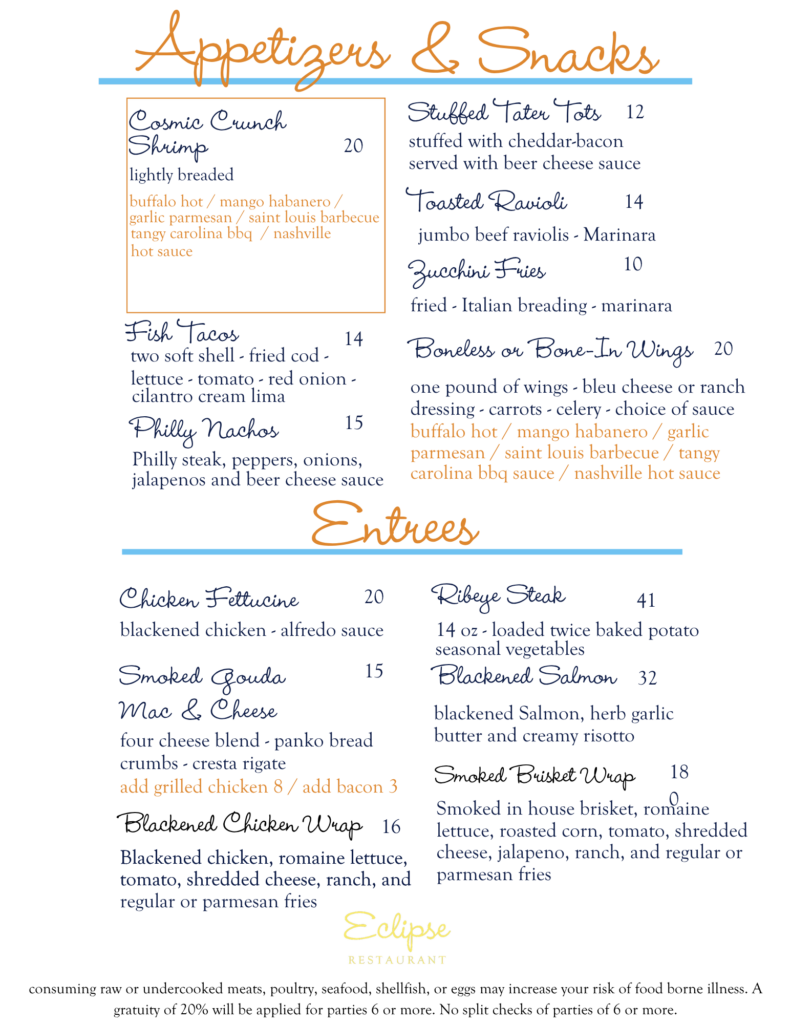 Dinner menu