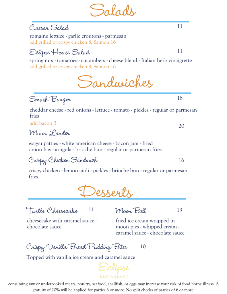Dinner menu